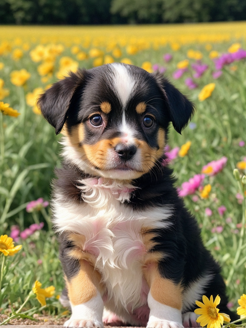 00974-1709831003-a photo of a cute little puppy surrounded by beautiful flowers in a meadow, extremely detailed fur,(close up_1.1).png